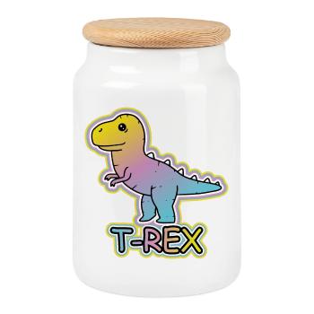 Pastel T-Rex Cartoon Design - Boîte à biscuits avec couvercle en bois - blanc - Devant
