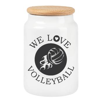 we love volleyball beach volleyball icon graphic - Cookie Jar with Wooden Lid - white - Front