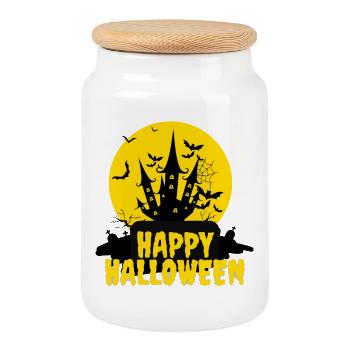 Château Halloween Silhouette Nuit - Boîte à biscuits avec couvercle en bois - blanc - Devant