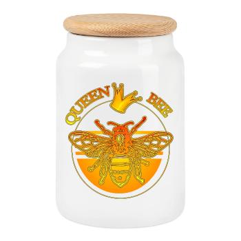 Queen Bee - Reine des abeilles et couronne d’or - Boîte à biscuits avec couvercle en bois - blanc - Devant