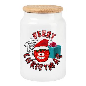 Süße Beeren Weihnachten - Keksdose mit Holzdeckel - Weiß - Vorne