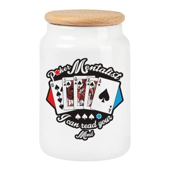 Poker Gedanken Leser - Keksdose mit Holzdeckel - Weiß - Vorne