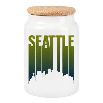 Seattle Skyline Green Gradient - Cookie Jar with Wooden Lid - white - Front