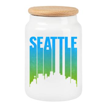 Estampe d’art au néon de la Skyline de Seattle - Boîte à biscuits avec couvercle en bois - blanc - Devant