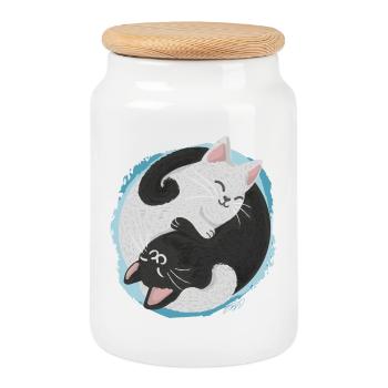 Jing Jang Cats - Cookie Jar with Wooden Lid - white - Front