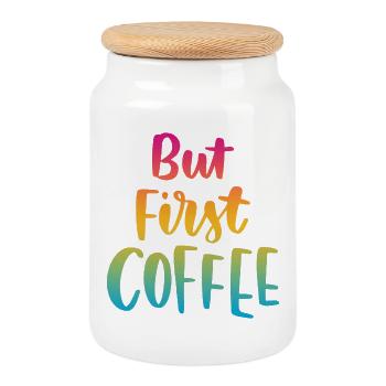 But First Coffee - Cookie Jar with Wooden Lid - white - Front