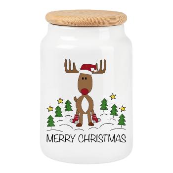 Merry Christmas - Cookie Jar with Wooden Lid - white - Front