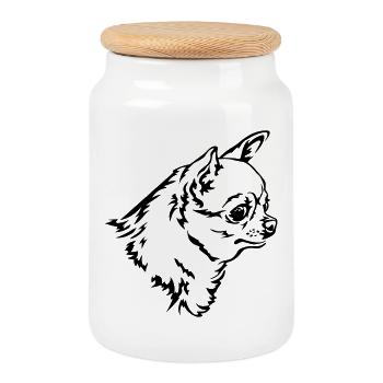 Chihuahua Head - Cookie Jar with Wooden Lid - white - Front