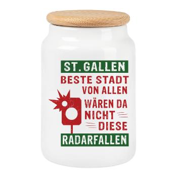 St.Gallen beste Stadt von allen Radarfallen - Keksdose mit Holzdeckel - Weiß - Vorne