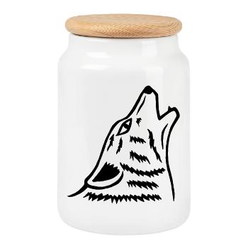 Das Heulen des schwarzen Wolfes - Keksdose mit Holzdeckel - Weiß - Vorne