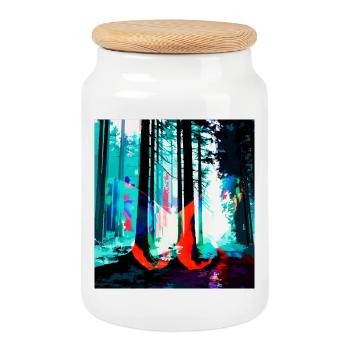 Néon Forest Dream Print - Boîte à biscuits avec couvercle en bois - blanc - Devant