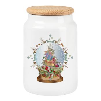 belle boule à neige nostalgique avec sapin de Noël - Boîte à biscuits avec couvercle en bois - blanc - Devant