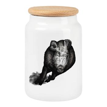 Sanglier galopant - Boîte à biscuits avec couvercle en bois - blanc - Devant
