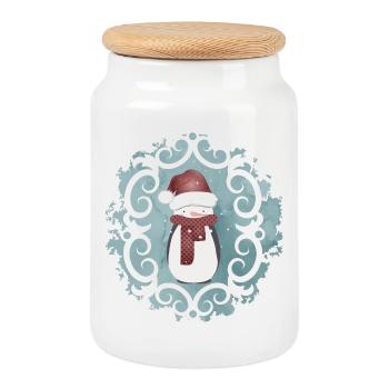 Schneemann im Santa Claus Look im Winter - Keksdose mit Holzdeckel - Weiß - Vorne