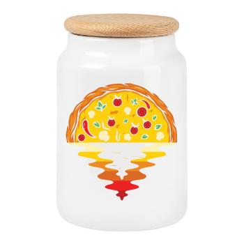 Pizza Sunset – Sea Aesthetic Design - Cookie Jar with Wooden Lid - white - Front