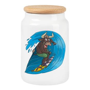 Surf Taureau - Boîte à biscuits avec couvercle en bois - blanc - Devant