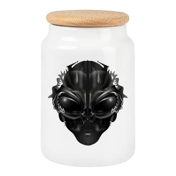 Fantasy Portrait of an Extraterrestrial Being - Cookie Jar with Wooden Lid - white - Front