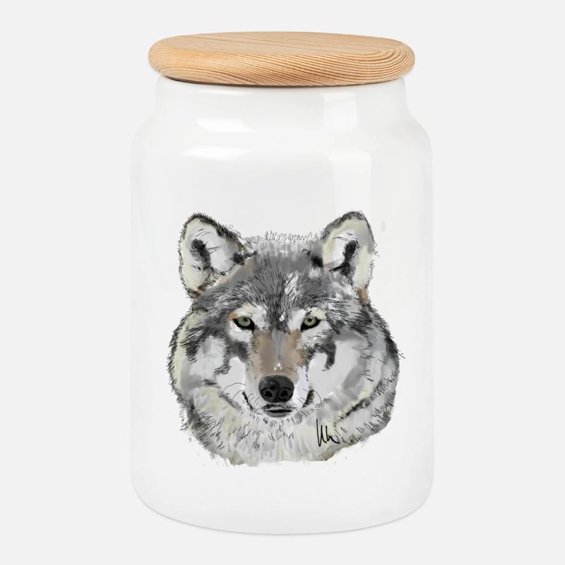 Wolf - Cookie Jar with Wooden Lid - white