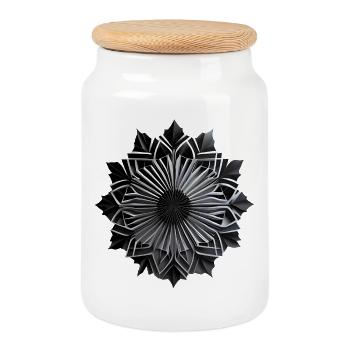 Black Origami Star - Cookie Jar with Wooden Lid - white - Front