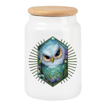 Niedliche Eule die Vögel der Nacht - Keksdose mit Holzdeckel - Weiß - Vorne