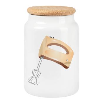 Hand mixer in subtle colours - Cookie Jar with Wooden Lid - white - Front