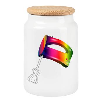 Hand mixer in colorful rainbow colors - Cookie Jar with Wooden Lid - white - Front