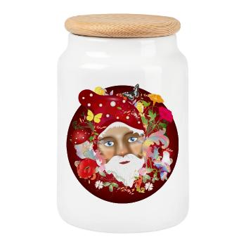 The colorful and blooming world of garden gnomes - Cookie Jar with Wooden Lid - white - Front