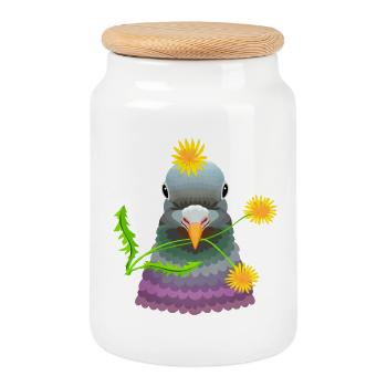 Dandelion pigeon - Cookie Jar with Wooden Lid - white - Front