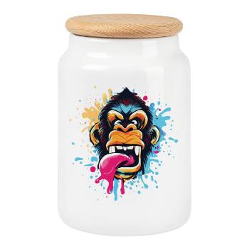 Angry Monkey Splash Urban Street - Keksdose mit Holzdeckel - Weiß - Vorne