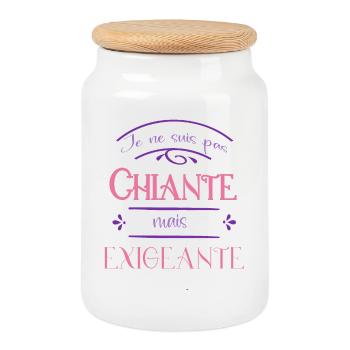 I am not boring but demanding - Cookie Jar with Wooden Lid - white - Front