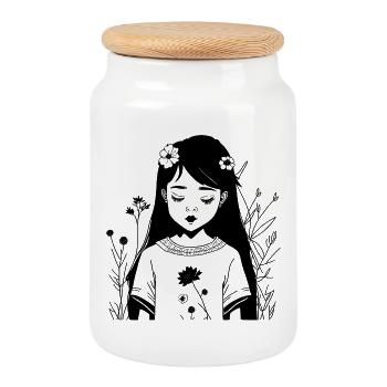 Abstract Cosmic Wave Pattern Tee - Cookie Jar with Wooden Lid - white - Front