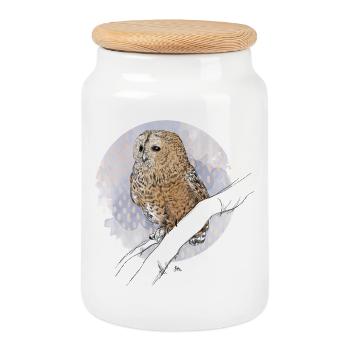 Petit hibou sur motif dans des couleurs pastel - Boîte à biscuits avec couvercle en bois - blanc - Devant