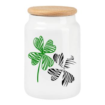 Trèfles, bonheur - Boîte à biscuits avec couvercle en bois - blanc - Devant