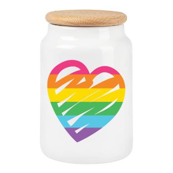 LGBTQ Rainbow Heart - Cookie Jar with Wooden Lid - white - Front