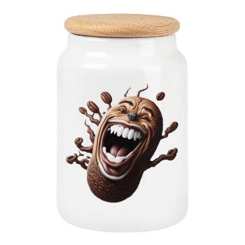 Lucky coffee bean - Cookie Jar with Wooden Lid - white - Front