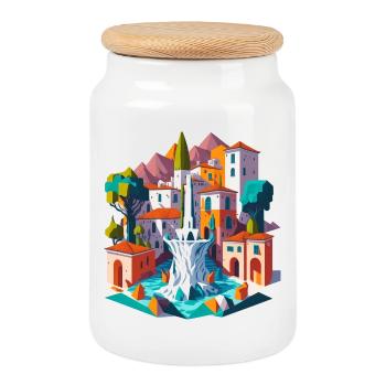 Place du village andalou - Boîte à biscuits avec couvercle en bois - blanc - Devant