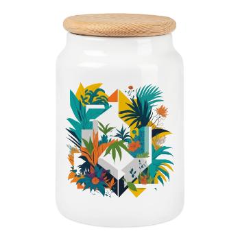 Geometric Jungle - Cookie Jar with Wooden Lid - white - Front