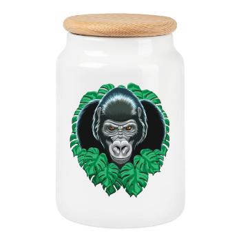 Gorilla-Kopf - Keksdose mit Holzdeckel - Weiß - Vorne