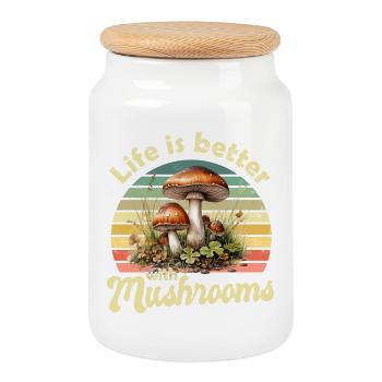 Mushroom Mushrooms - Cookie Jar with Wooden Lid - white - Front