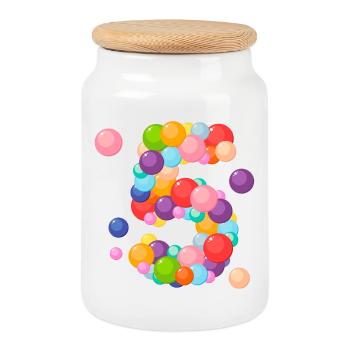 I am 5 years old, birthday 5 years, 5 years old - Cookie Jar with Wooden Lid - white - Front