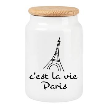 c’est la vie - Boîte à biscuits avec couvercle en bois - blanc - Devant