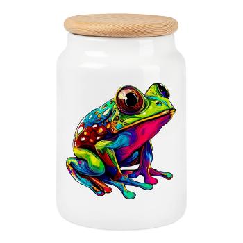 Frog - Cookie Jar with Wooden Lid - white - Front