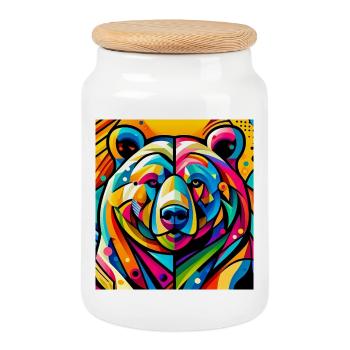 Bear - Cookie Jar with Wooden Lid - white - Front