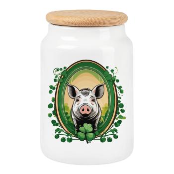 Lucky Pig - Cookie Jar with Wooden Lid - white - Front