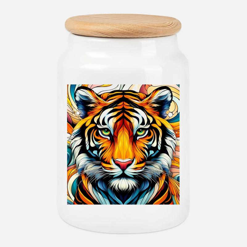Tiger - Keksdose mit Holzdeckel - Weiß