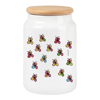 Neon Butterflies in Black Outline - Cookie Jar with Wooden Lid - white - Front
