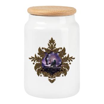 A Fairy and a Dark Wolf - Cookie Jar with Wooden Lid - white - Front