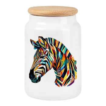 Zèbre - Boîte à biscuits avec couvercle en bois - blanc - Devant