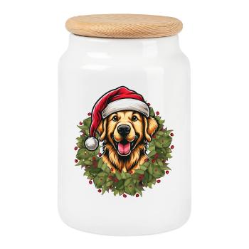 Golden Retriever à Noël 🎄 - Boîte à biscuits avec couvercle en bois - blanc - Devant