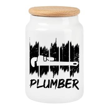 Plumber - Cookie Jar with Wooden Lid - white - Front